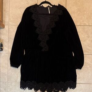 Free People Black Long Sleeve Dress with Lace Trim